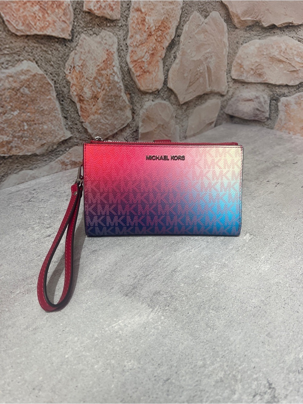 Michael Kors Jaycee Gradient Pink Blue White MK Logo Backpack & Matching Wallet - Picture 10 of 14